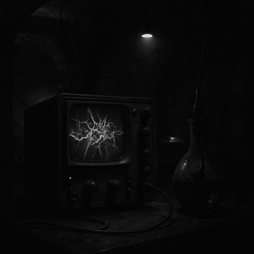 Old-fashioned television showing a distorted screen of lightning.